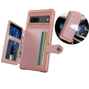 Dteck for Google Pixel 7 Phone Case, Rugged Shockproof Silicone Bumper PU Leather Back Cover with Flip Card Holder Wallet Protective Case for Google Pixel 7,Rosegold